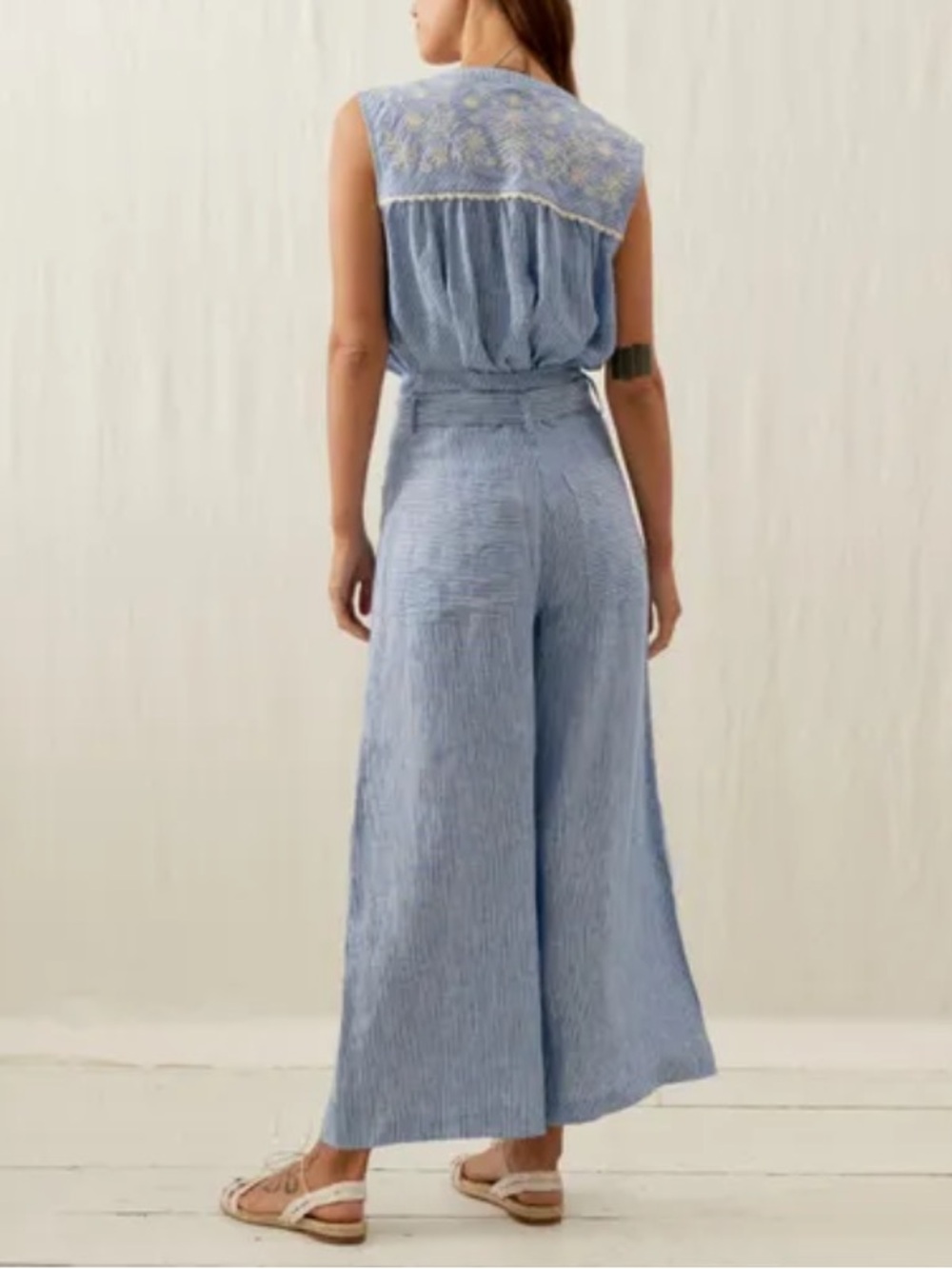 NEW Louise Misha Women’s Sleeveless Duna Blouse Blue Linen Stripes 36 Small S - Picture 5 of 16
